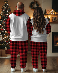 Couple Matching Plus Size Christmas Love Plaid Hoodie Sweatpants Set