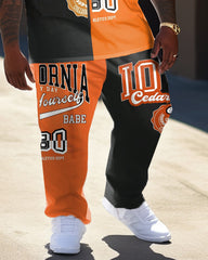 Men's Plus Size Color Block Short Sleeve T-shirt and Pants Sports Set