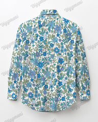 Blue Flower Long Sleeve Shirt Men's Plus Size