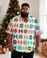 Big & Tall Men's Christmas Colored Ball Cartoon Print Short Sleeve Shirt