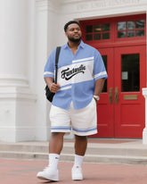 Big & Tall Men's Daily Leisure. Original Design Academy Style Magic Stitching. Printed Short Sleeve Shirt Shorts Suit