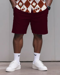 Big & Tall Men's Daily Casual Diamond Cherry Print Shirt Shorts Suit