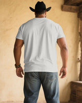 Men's Plus Size White Western Sunset Scene Printed V-Neck Short Sleeve T-Shirt