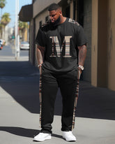 Men's Large Color-Blocked Plaid Street Hip-Hop Casual Two-Piece Set