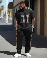 Men's Large Color-Blocked Plaid Street Hip-Hop Casual Two-Piece Set