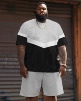 Casual Geometric Colorblock Big & Tall Men's T-shirt Shorts 2-Piece Set