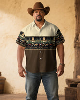 Men's Plus Size Khaki & Apricot Western Denim Cotton Blend Short Sleeve Shirt