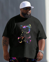 Men's Large Casual Color Ink Print T-Shirt Trousers Suit