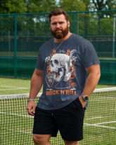 Men's Plus Size Royal Blue Crazy Rock Skull Print Round Neck Short Sleeve Tee