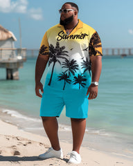 Hawaiian Gradient Coconut Colorblock Shorts Men's Plus Size Set