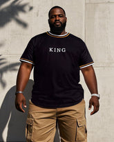 Men's Plus Size Black Simple Collar Cuff Stitching Line Short Sleeve T-shirt