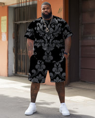 Men's Plus Size Dark Pattern Print T-shirt Shorts Set