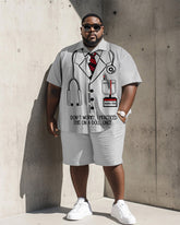Men's Plus Size Street Fashion White Cartoon Doctor Cosplay Printed Shirt Shorts Suit