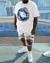 Men's Daily Casual Time And Space Printed Short Sleeve T-Shirt Set