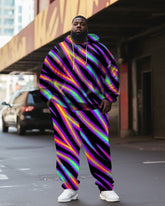 Men's Plus Size Laser Gradient Diagonal Stripes Hoodie Set of Two