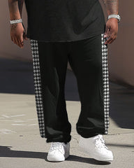 Men's Large Casual Colorblock Houndstooth Printed T-Shirt Pants Suit