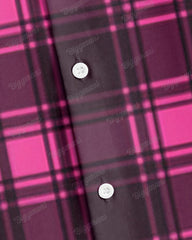 Men's Big & Tall Pink and Black Plaid Lapel Long Sleeve Shirt