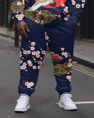 Men's Plus Size Tokyo Ukiyo Full Moon Crane Hoodie Suit