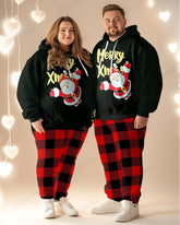 Couple Matching Big & Tall Merry Xmas Hoodie Plaid Sweatpants Set