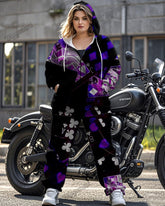 Personalized Poker Print Large Size Long Sleeve Zipper Hoodie Set