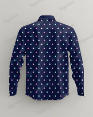 Men's Big and Tall Polka Dots Blue Lapel Long Sleeve Shirt