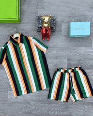 Big & Tall Men's Daily Leisure. Contrast Stripe Shirt Shorts Suit