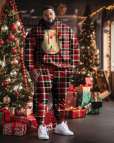 Men's Plus Size Merry Christmas Santa Plaid Hoodie Sweatpants Set
