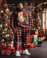 Men's Plus Size Merry Christmas Santa Plaid Hoodie Sweatpants Set