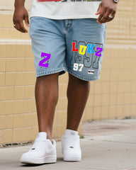 Big & Tall Men's Fashion Street Short Sleeve T-Shirt Shorts Denim Suit