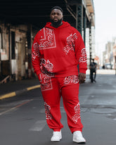 Big Men's Casual Paisley Vintage Hoodie Two-Piece Hoodie Set