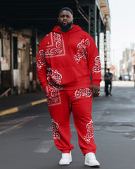 Big Men's Casual Paisley Vintage Hoodie Two-Piece Hoodie Set