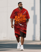 Big Men's I'LL BATTLE PRISON Lettering War Printed Short-Sleeve Polo Shirt & Shorts Set
