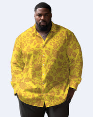 Men's Big and Tall Long Sleeve Lapel Shirt Floral Pattern