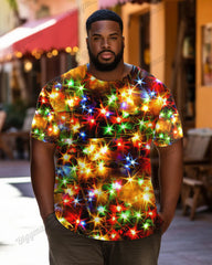 Big Men's Christmas Colored Lights Print T-Shirt Shorts Set