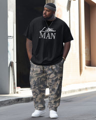 Men's Large Hip-Hop Retro Street King Camouflage Casual Two-piece Set