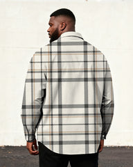 Big & Tall Men's Business Check Rice White Printed Long Sleeve Shirt