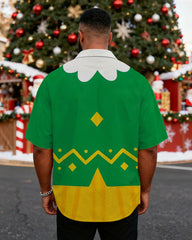 Big & Tall Men's Christmas Elf Cosplay Printed Short Sleeve Shirt