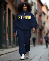 Women's Plus Size Stay Strong Zip-up Stand-up Collar Sweatshirt and Casual Pants Set