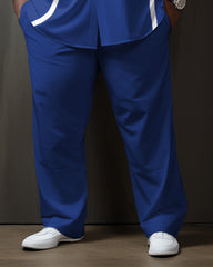 Plus Size Men's Blue Stripe Gradient Long Sleeve Walking Suit