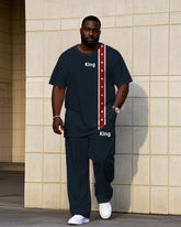 Men's Plus Size King Chest Printed Stitching Short Sleeve T-shirt Trousers Suit