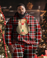 Men's Plus Size Merry Christmas Santa Plaid Hoodie Sweatpants Set