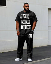 Men's Big "Let Them Think Me" Slogan Printed Short-Sleeved T-Shirt Pants Suit