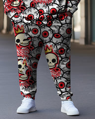 Men's Large Size Red Skull Eyes Graffiti Hoodie Set of Two