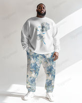 Men's Big and Tall Casual Retro Wild Rose Floral Contrast Color Hoodie Set