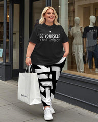 Women's Plus Size Be Yourself T-Shirt and Print Trousers Suit
