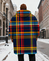 Big & Tall Men's Multicolor Plaid Velvet Thickened Long Hooded Coat