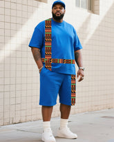 Men's Plus Size Creative Striped Cross Print T-Shirt Shorts Suit