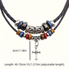 Vintage Cross Feather Double Beaded Turquoise Beaded Necklace