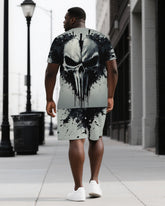 Exhale Your Fear Like Skulls Big & Tall Men's Skull Theme Short Sleeve T-shirt 2-Piece Set