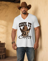 Men's Plus Size White Western Animal V-Neck Short Sleeve Tee